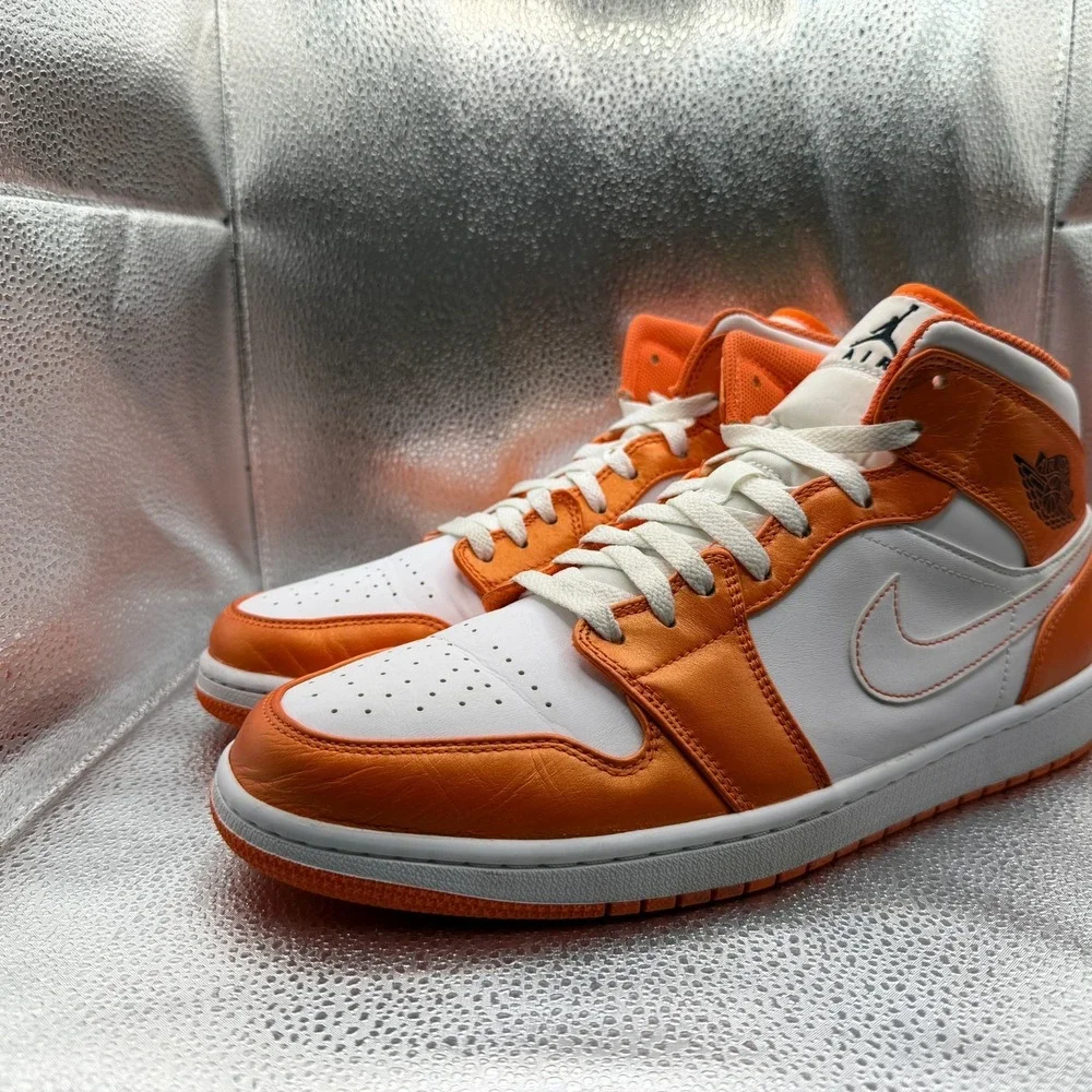 Size 12 Air Jordan 1 SE Mid Electro Orange White Mens Athletic Shoes‎ DM3531-800